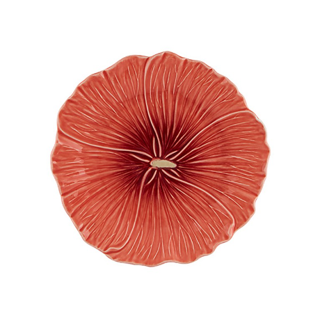 assiette fleur rose alcéa bordallo pinheiro barbotine printemps fleur rose corail et jaune céramique portugaise faite et peinte à la main 19e siècle