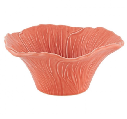 Barbotine portugaise céramique artisanale bol rose alcéa faite et peinte à la main Bordallo Pinheiro printemps fleur couleur corail art de la table. table originale