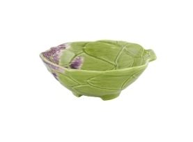 Barbotine portugaise céramique artisanale bol artichaut faite et peinte à la main Bordallo Pinheiro légume fleur couleur vert et violet art de la table. table originale