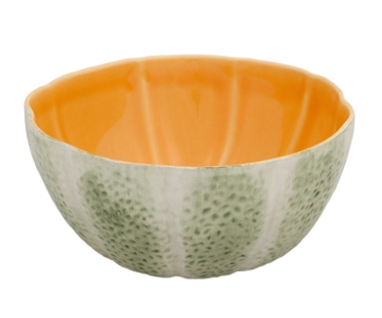 Barbotine portugaise céramique artisanale bol melon faite et peinte à la main Bordallo Pinheiro fruitfleur couleur vert et jaune doré art de la table. table originale