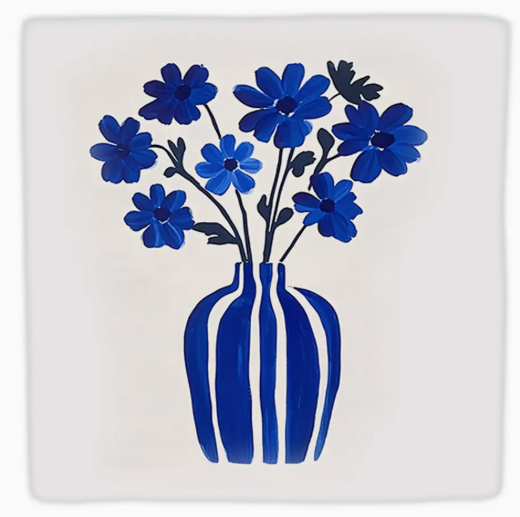 Carreau décoratif en céramique à message "Bouquet bleu" – fabrication artisanale