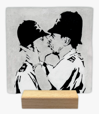 Carreau décoratif en céramique à message "BANKSY - Baiser policier" – fabrication artisanale