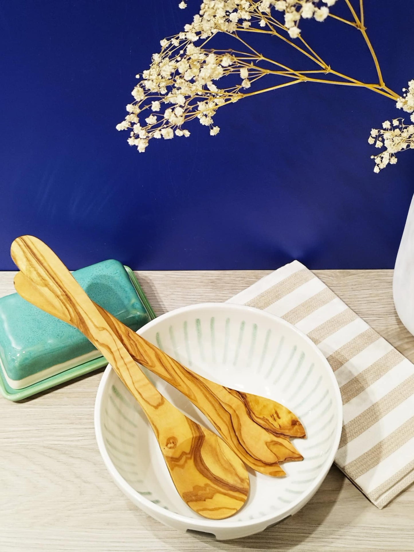 Service à salade - fait main en bois d'olivier 100% naturel