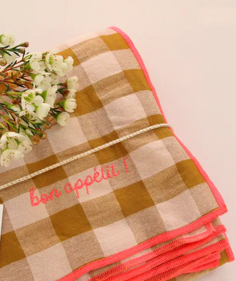 Nappes brodées à motifs Vichy - Coton & broderie artisanale