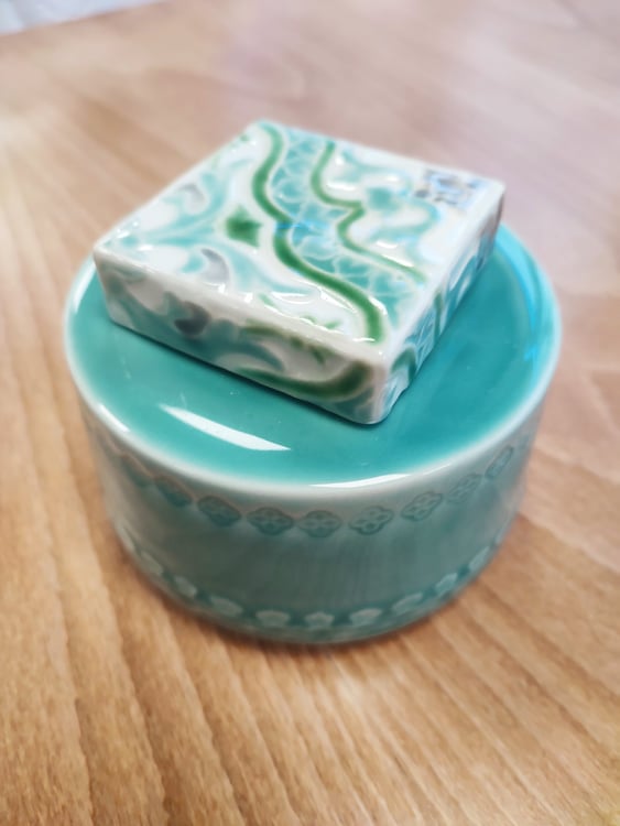 sucrier thé teatime azulejos turquoise fait main peint à la main Bordallo Pinheiro normandie portugal Saudade concept store cherbourg