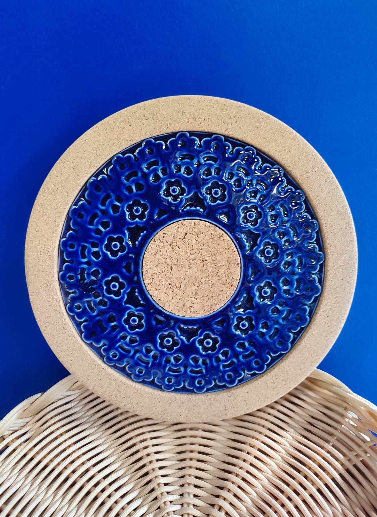 Dessous de plat dentelle et liège - Céramique artisanale portugaise