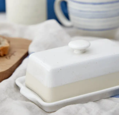 Beurrier blanc et crème - Céramique artisanale portugaise