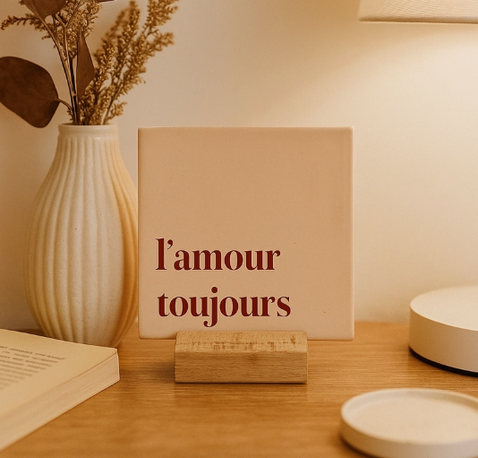 Carreau décoratif en céramique à message "L'amour toujours" – fabrication artisanale