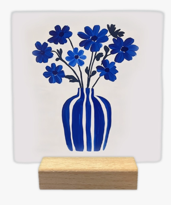 Carreau décoratif en céramique à message "Bouquet bleu" – fabrication artisanale