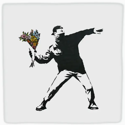Carreau décoratif en céramique à message "BANKSY - Homme aux fleurs" – fabrication artisanale