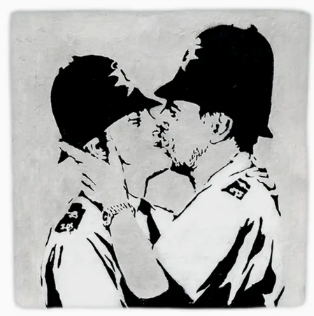 Carreau décoratif en céramique à message "BANKSY - Baiser policier" – fabrication artisanale