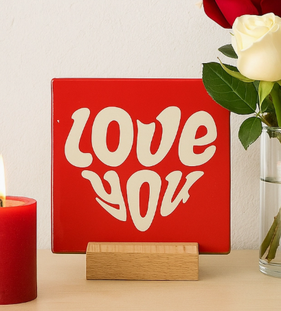 Carreau décoratif en céramique à message "Love you" – fabrication artisanale