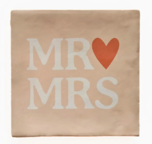 Carreau décoratif en céramique à message "Mr & Mrs" – fabrication artisanale