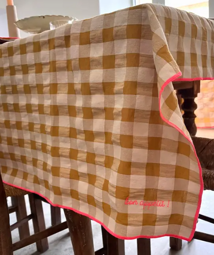 Nappes brodées à motifs Vichy - Coton & broderie artisanale