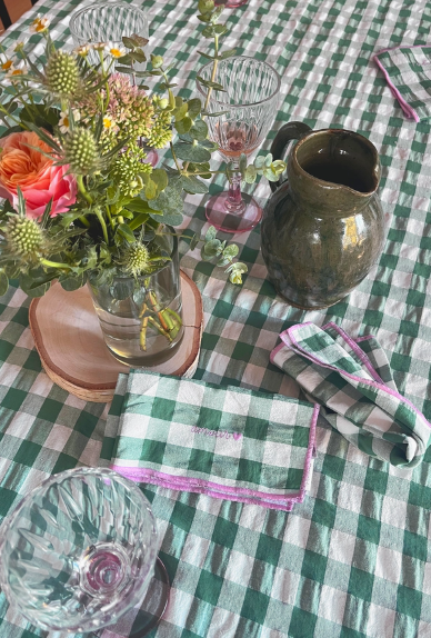 Nappes brodées à motifs Vichy - Coton & broderie artisanale