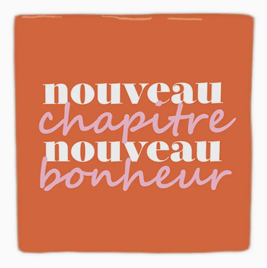 Carreau décoratif en céramique à message "Nouveau chapitre" – fabrication artisanale