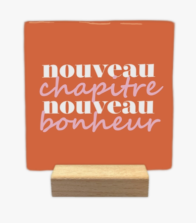 Carreau décoratif en céramique à message "Nouveau chapitre" – fabrication artisanale