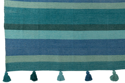 Plaids rayés orange ou bleu à pompons