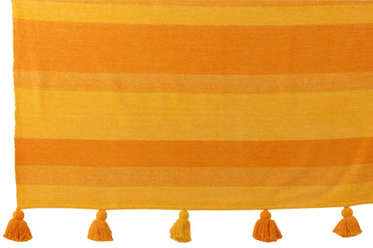 Plaids rayés orange ou bleu à pompons
