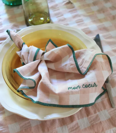 Serviettes brodées - Coton & broderie artisanale