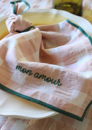 Serviettes brodées - Coton & broderie artisanale