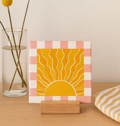 Carreau décoratif en céramique à message "Sunshine" – fabrication artisanale