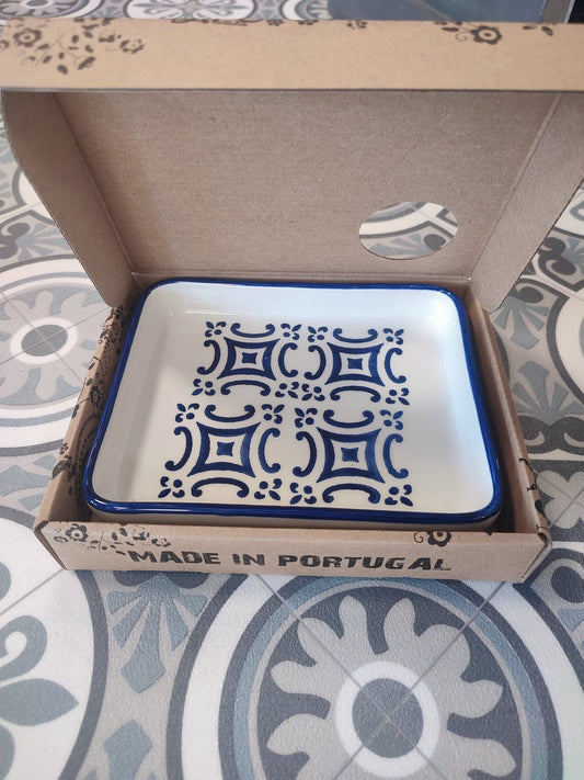 plat de service ravier petit azulejos boîte cobalt bleu portugal duro céramique artisanale
