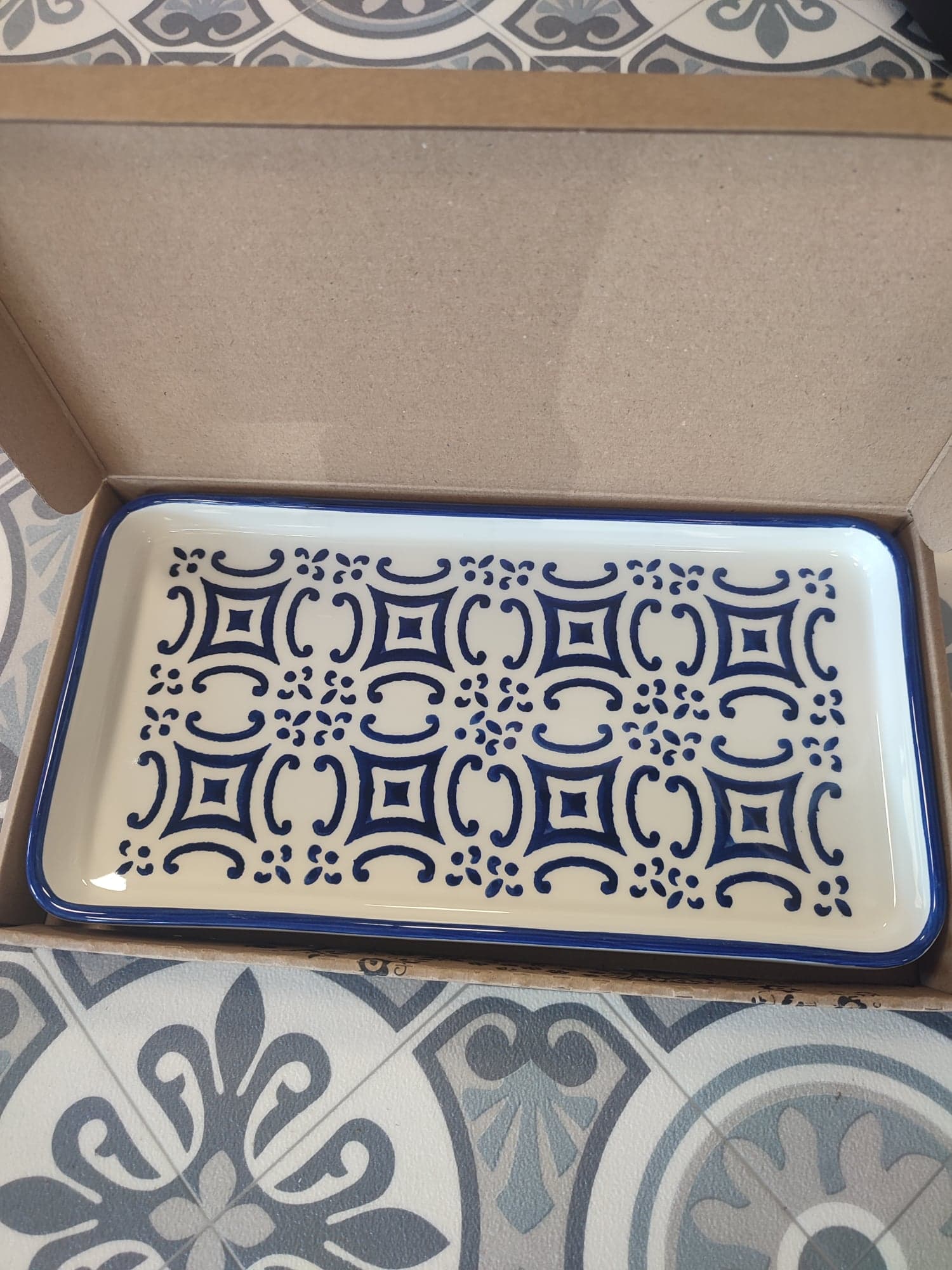 plat de service ravier grand azulejos boîte cobalt bleu portugal duro céramique artisanale