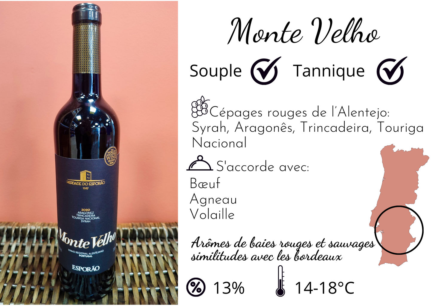 vin rouge Monte Vlho alentejo appellation d'origine controlée vin puissant cuisine apéritif portugal épicerie fine épicerie portugaise saudade concept store cherbourg normandie