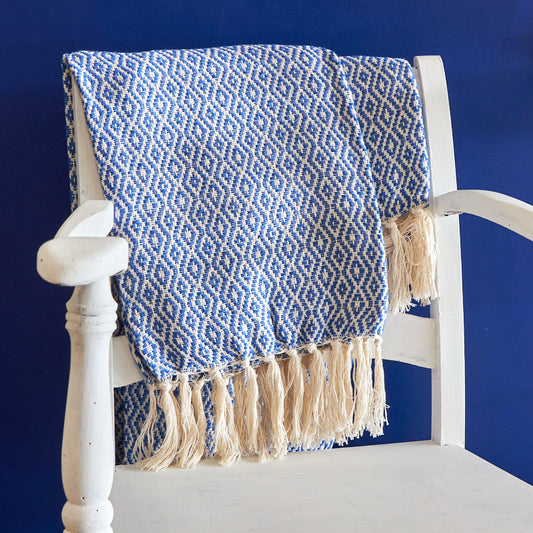 artisanat portugais  spécialité portugaise  saudade concept store  cherbourg  produits portugais  coloré  portugal  100% coton  coton  frange  losange  motif  fabrication traditionnelle  fabrication artisanale  artisanat  linge de maison  tissu  couvre lit  tissé à la main  plaids Normandie 